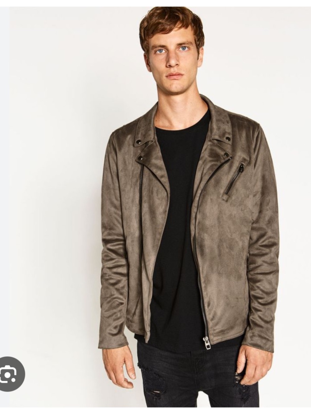 Zara Men Taupe Suede-Effect Bomber Jacket